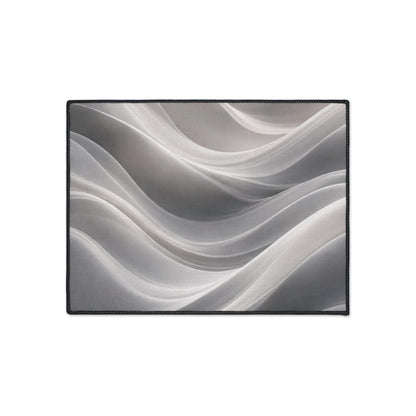 Abstract gray wave floor mat by Printify, modern entryway rug with a non-slip backing, perfect for stylish home decor.