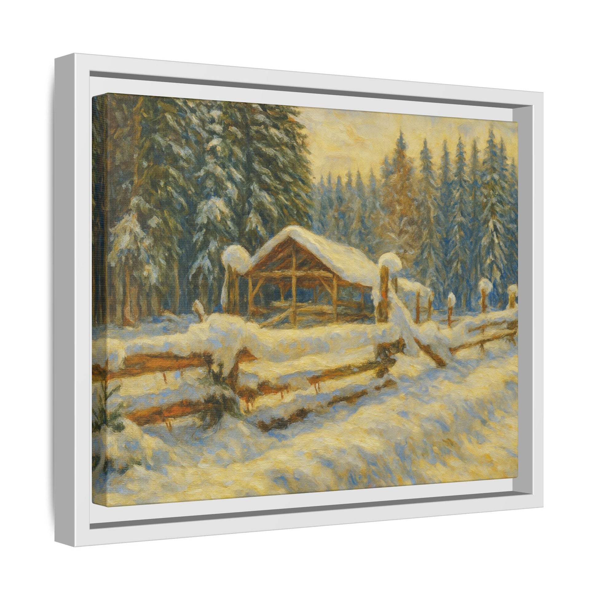 Winter Landscape Framed Canvas Art | Cozy Home Decor | Wall Art for Living Room, Bedroom, Holiday Gift, Rustic Vibes, Art Print - TRV