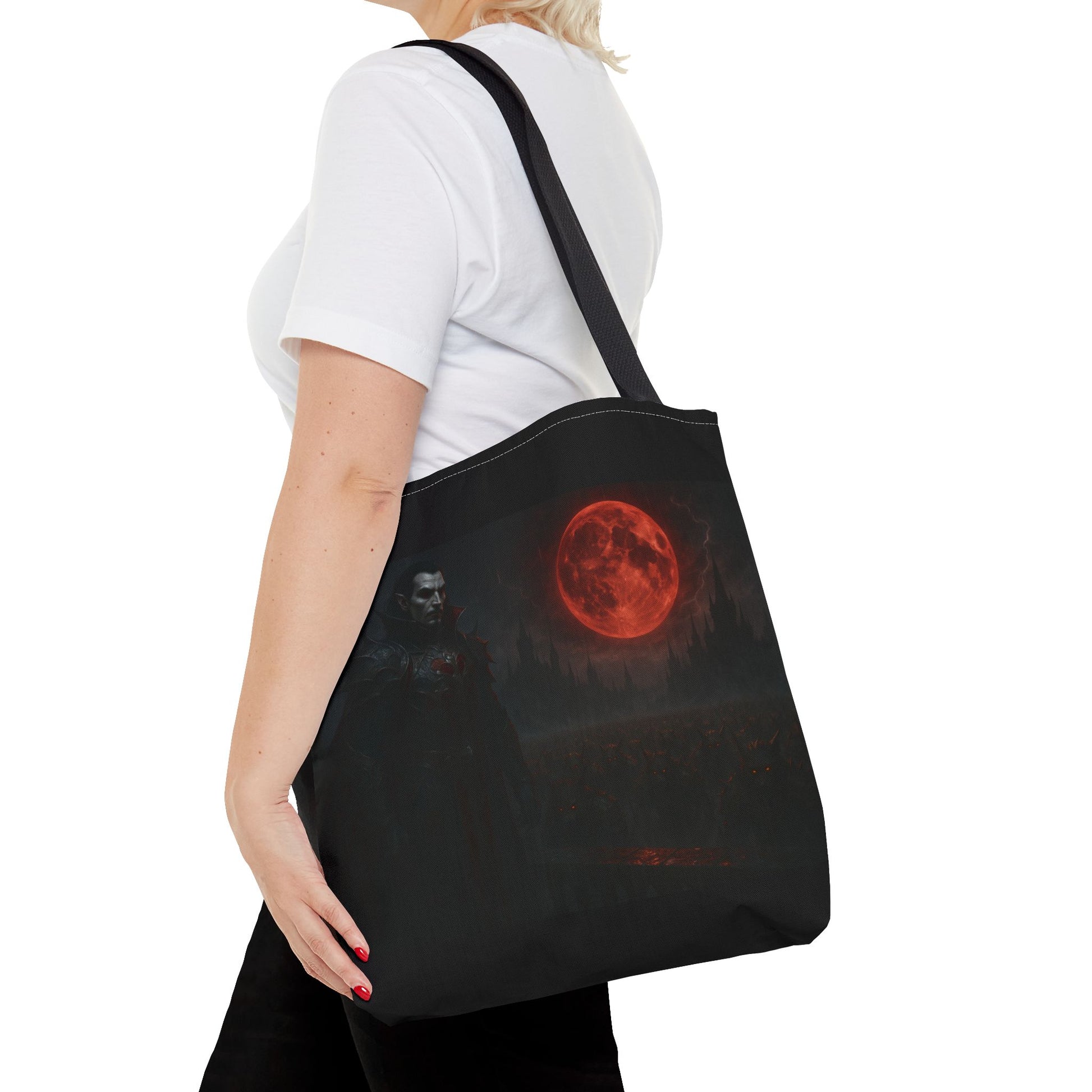 Gothic Tote Bag: Dark Moonlit Night Scene With Dracula, Vampire Art, Halloween Accessory, Gothic Gift, Boho Style - TRV