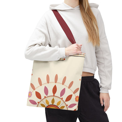 Boho Floral Mandala Tote Bag | Pastel Sunburst Pattern