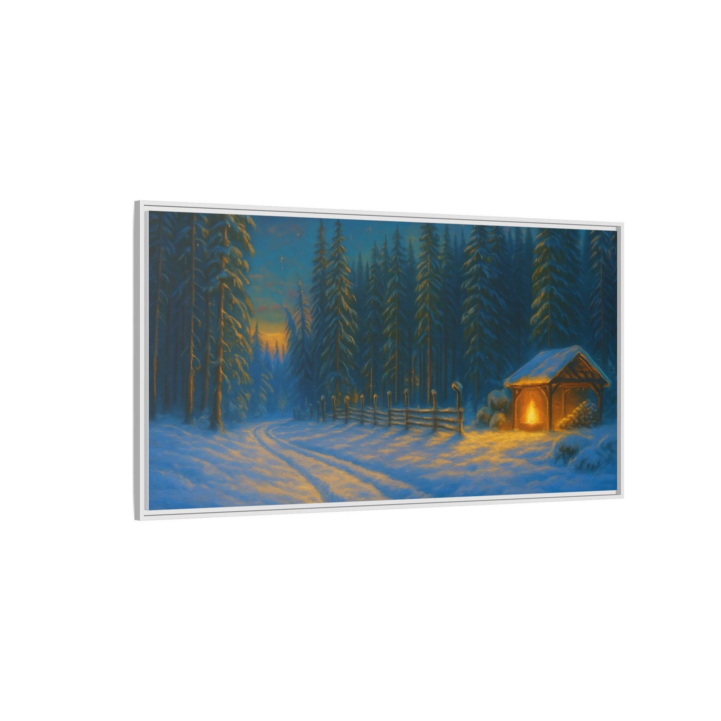 Framed Winter Landscape Canvas, Cozy Cabin Art, Christmas Decor, Winter Home Decor, Holiday Gift, Wall Art - TRV