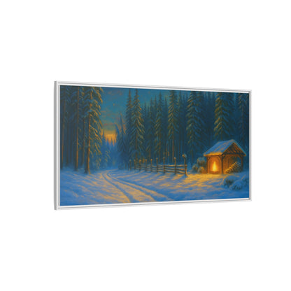 Framed Winter Landscape Canvas, Cozy Cabin Art, Christmas Decor, Winter Home Decor, Holiday Gift, Wall Art - TRV