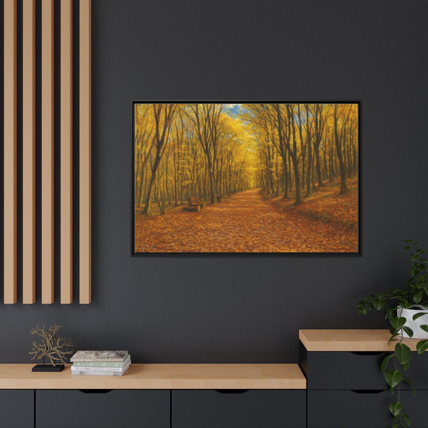 Autumn Forest Framed Canvas Art, Cozy Wall Decor, Nature Inspired Gift, Fall Home Accent, Perfect for Thanksgiving - TRV