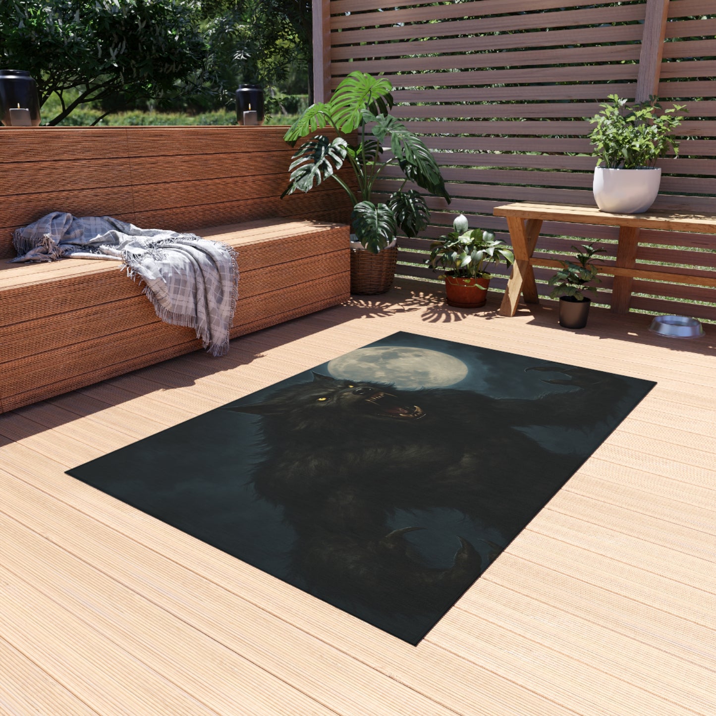 Werewolf Moon Outdoor Rug — Spooky Full Moon Horror Patio Mat