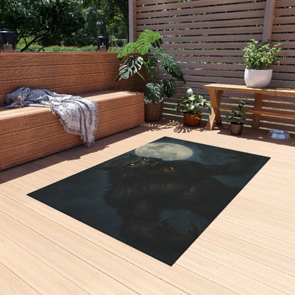 Werewolf Moon Outdoor Rug — Spooky Full Moon Werewolf Patio Mat