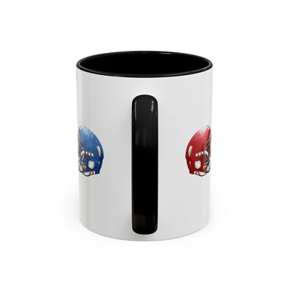 Football Helmet Coffee Mug — Red vs Blue Rivalry Accent Mug (11/15oz)