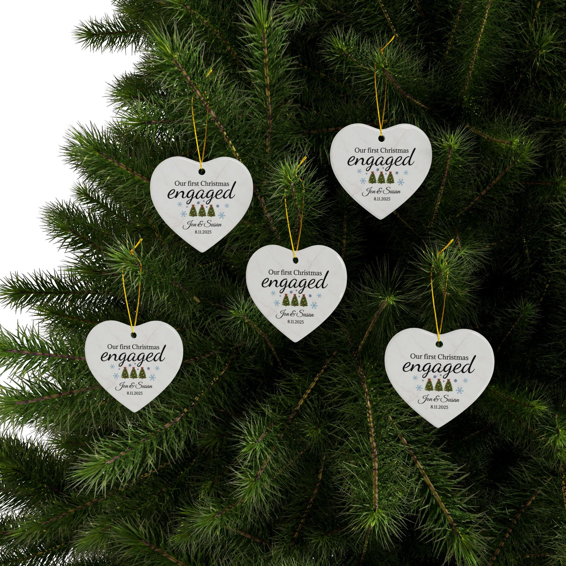 Our First Christmas Engaged heart ornament | Ceramic Christmas ornament - TRV