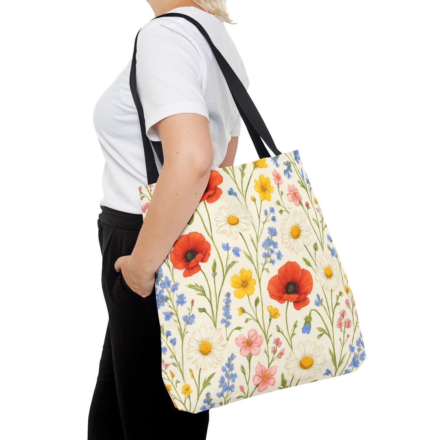Wildflower Poppy Print Tote Bag | Floral All-Over Pattern