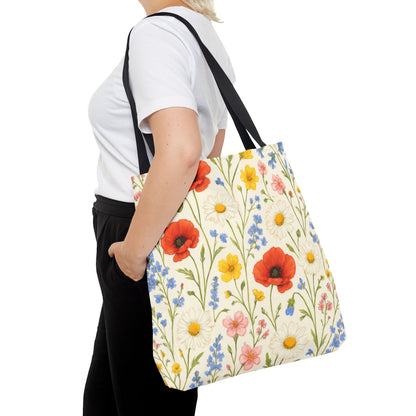 Wildflower Poppy Print Tote Bag | Floral All-Over Pattern