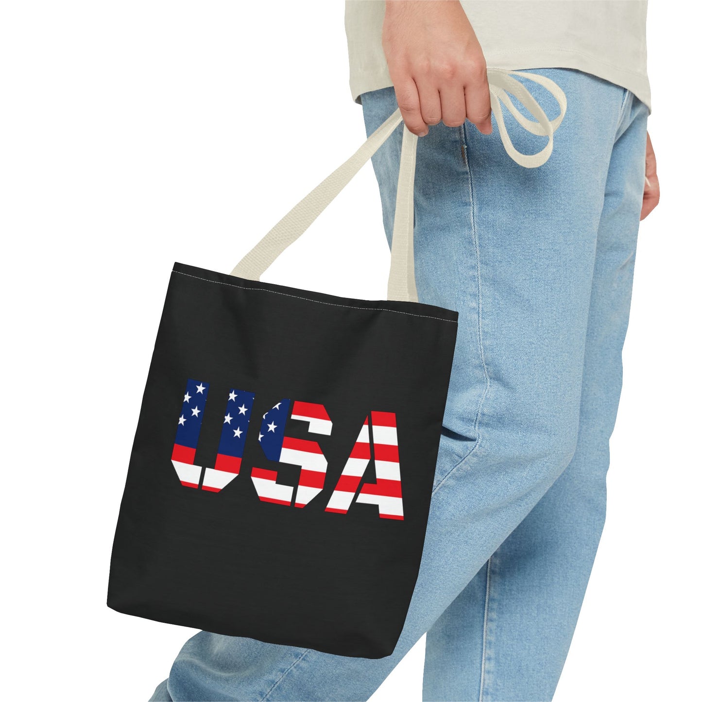 Patriotic USA Print Tote Bag, Reusable Shopping Bag, 4th of July Gift, Summer Carryall, American Flag Style - TRV