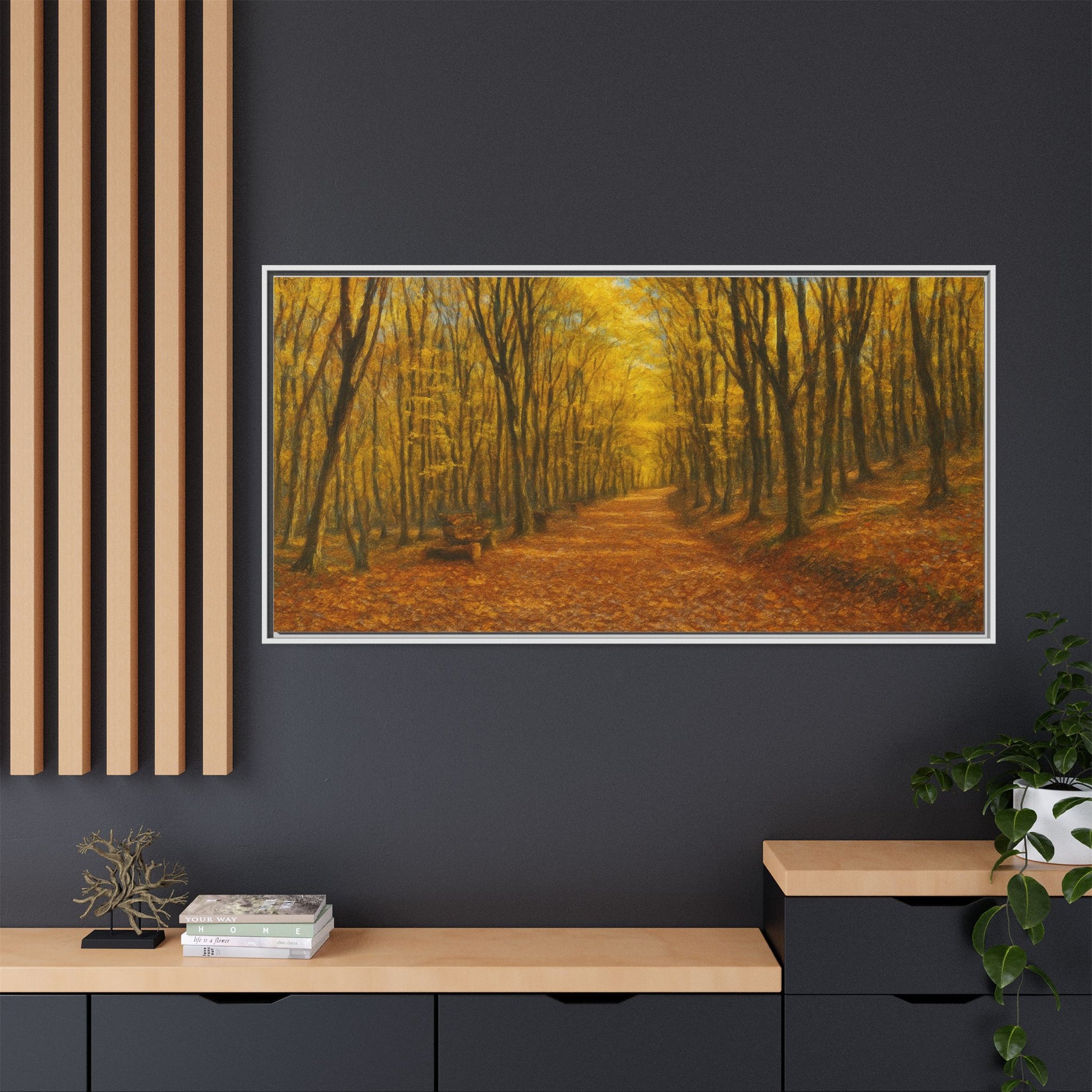 Autumn Forest Framed Canvas Art, Cozy Wall Decor, Nature Inspired Gift, Fall Home Accent, Perfect for Thanksgiving - TRV