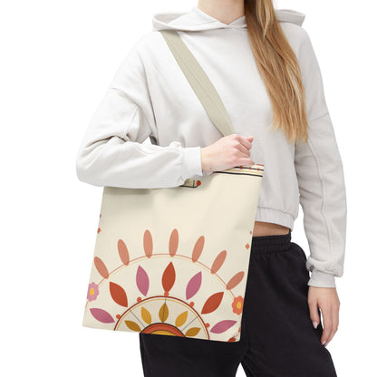 Boho Floral Mandala Tote Bag | Pastel Sunburst Pattern