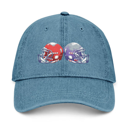 Football-Themed Denim Hat with Embroidery, Perfect Gift for Sports Lovers, Casual Wear, Game Day Accessories, Embroidered Cap