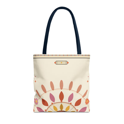 Boho Floral Mandala Tote Bag | Pastel Sunburst Pattern