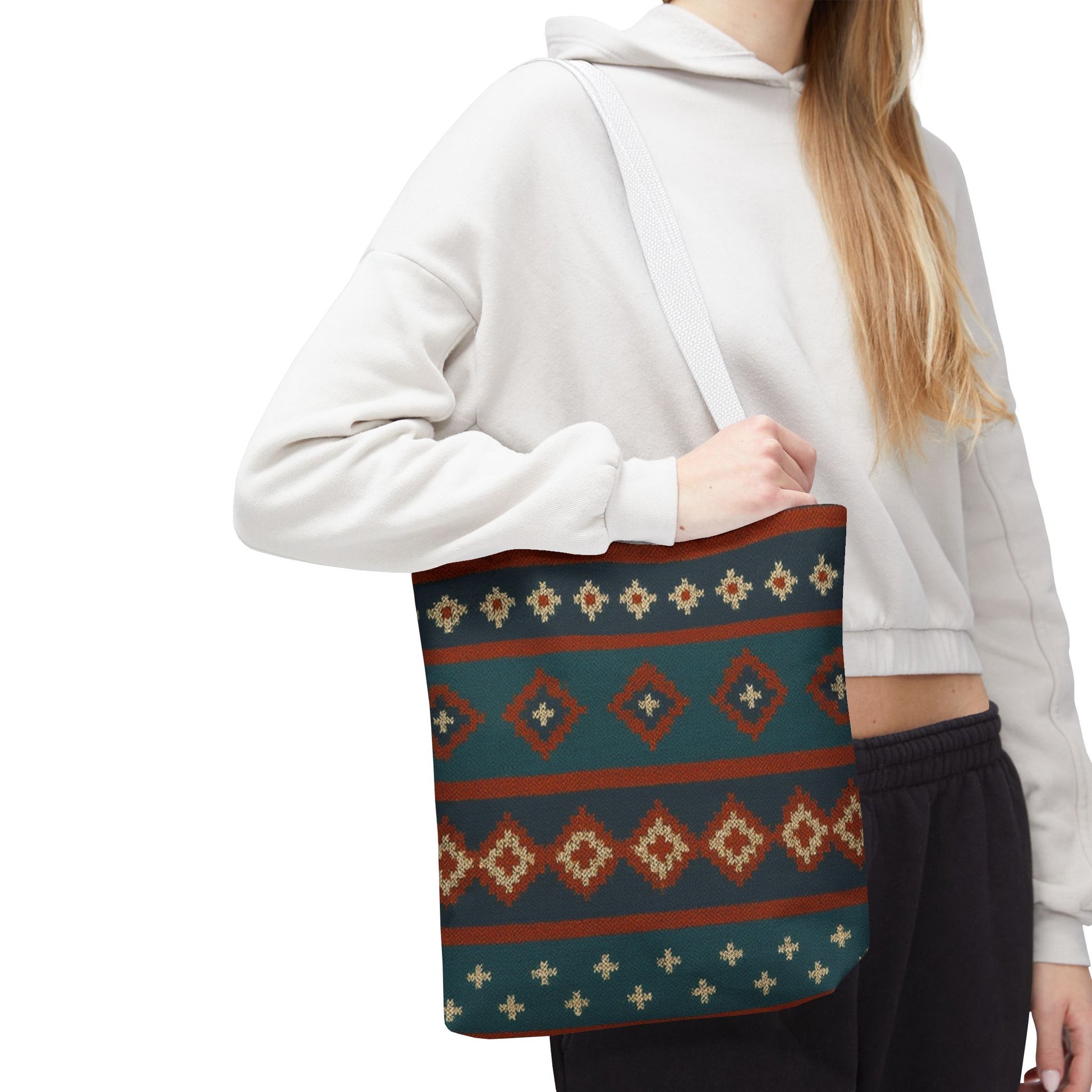 Southwestern Diamond Pattern Tote Bag | Aztec Tribal Geometric Print - TRV