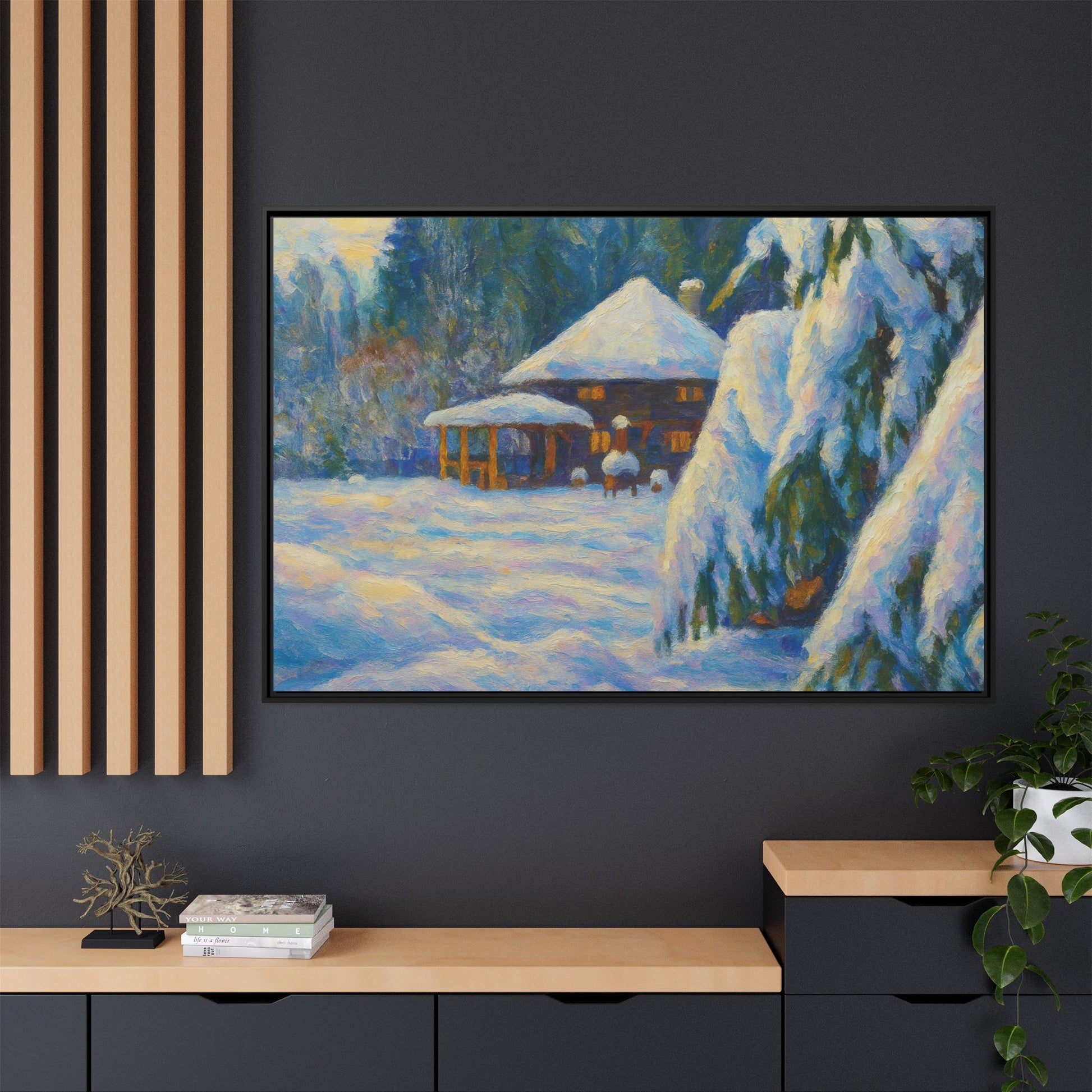 Canvas Art, Winter Scene Home Decor, Seasonal Gift for Art Lovers, Holidays Wall Art, Framed Painting, Matte Print - TRV