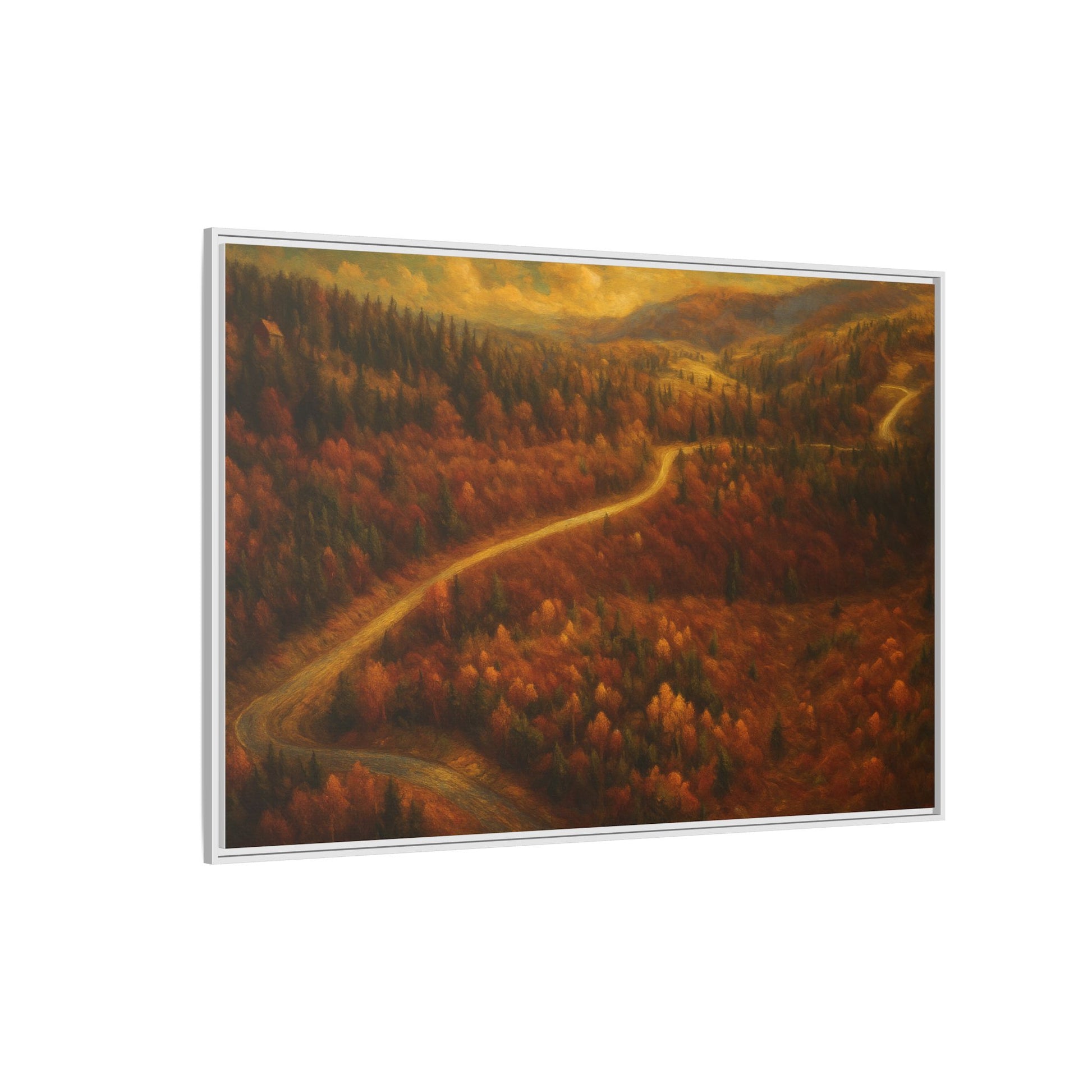 Autumn Landscape Framed Canvas Art, Cozy Home Decor, Warm Fall Vibes, Gift for Nature Lovers, Perfect for Thanksgiving - TRV