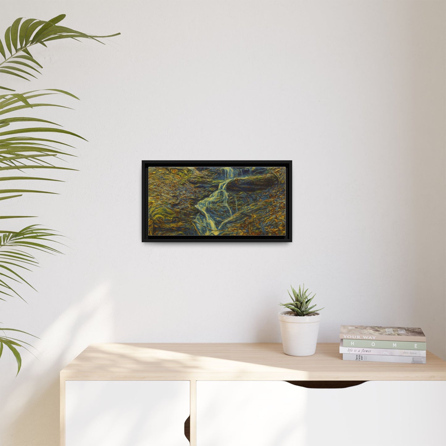 Van Gogh Style Framed Matte Canvas Art Print - Nature-Inspired Wall Decor, Abstract Waterfall Artwork, Home Office Decoration - TRV