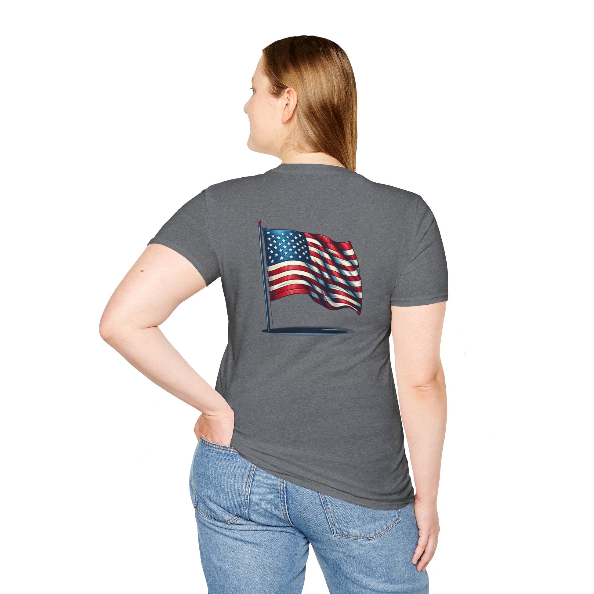 Patriotic Unisex Softstyle T-Shirt, American Flag Tee, USA Pride Shirt, Perfect for Independence Day, Casual Wear - TRV