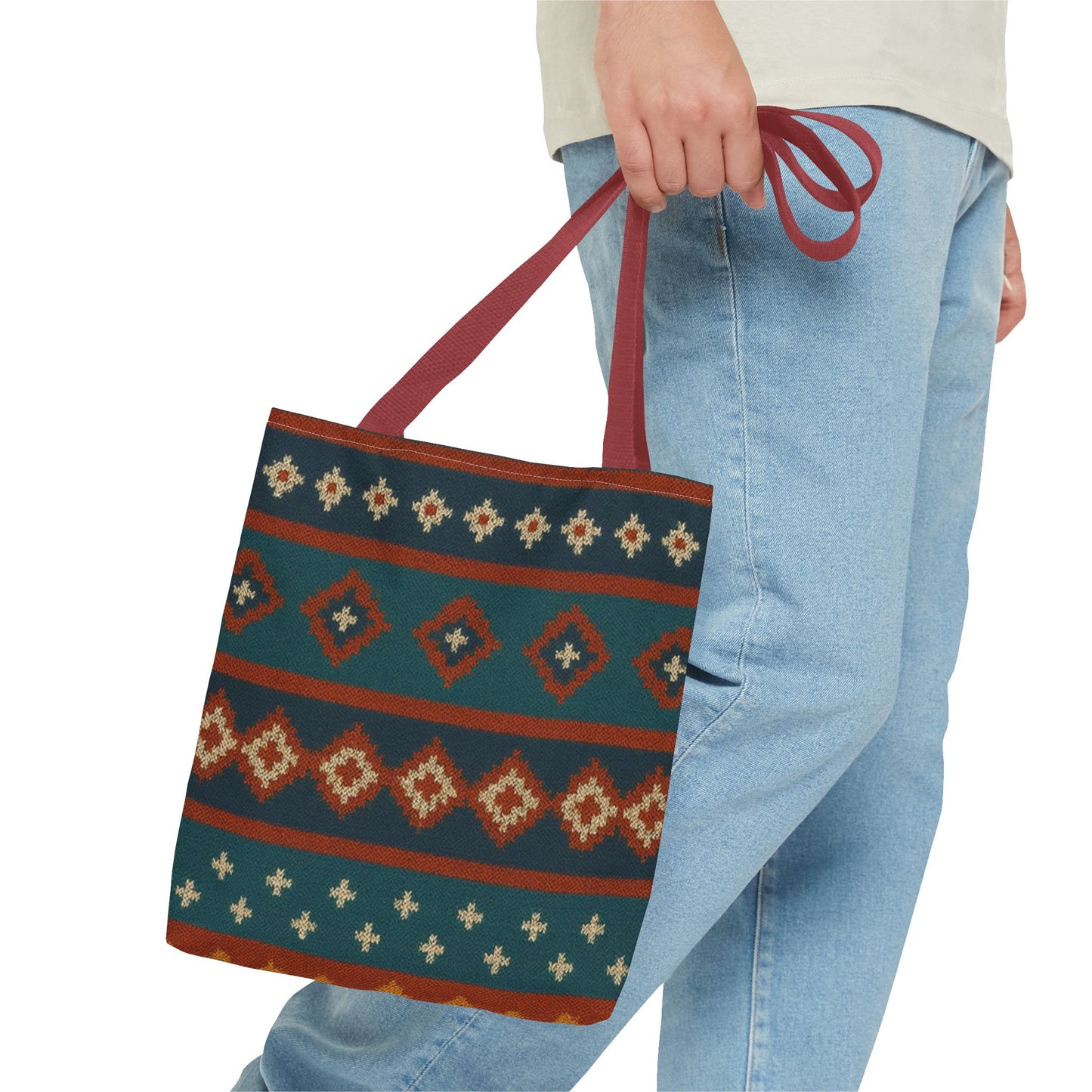 Southwestern Diamond Pattern Tote Bag | Aztec Tribal Geometric Print - TRV