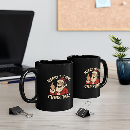 Irreverent Merry Christmas Mug — Funny Santa Coffee Mug (Black, 11/15oz)
