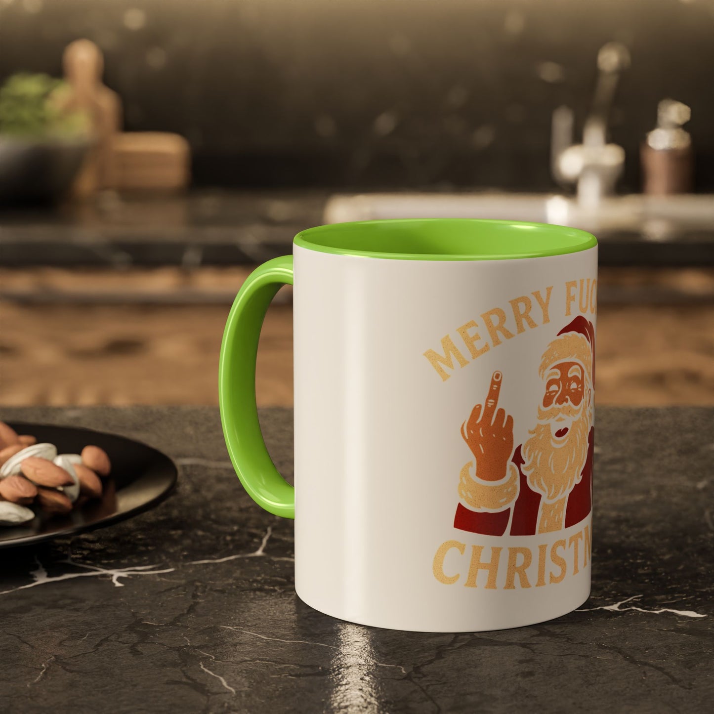 Irreverent Merry Christmas Mug — Funny Santa Middle Finger Coffee Cup (11oz & 15oz)