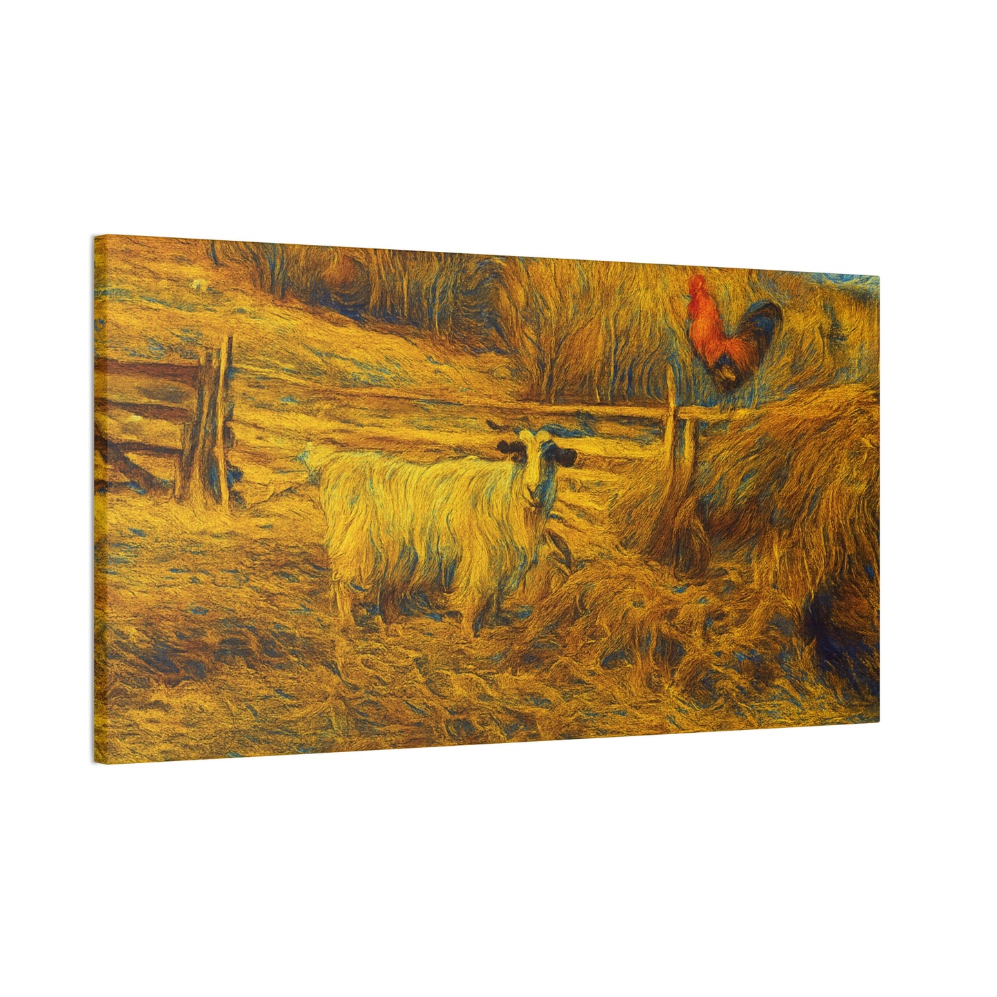 Farmhouse Canvas Wall Art - Rustic Animal Decor, Goat and Rooster Painting, Country Home, Farmhouse Style, Gift for Farmers - TRV