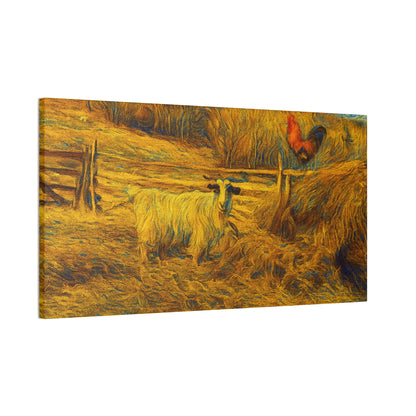 Farmhouse Canvas Wall Art - Rustic Animal Decor, Goat and Rooster Painting, Country Home, Farmhouse Style, Gift for Farmers - TRV