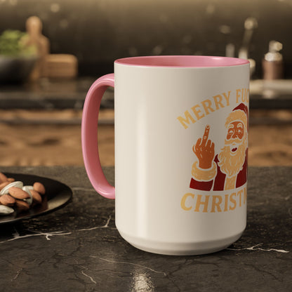 Irreverent Merry Christmas Mug — Funny Santa Middle Finger Coffee Cup (11oz & 15oz)
