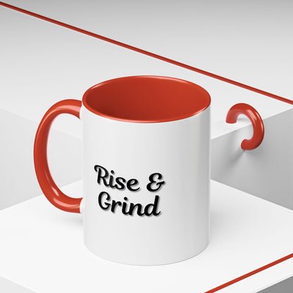 Motivational Rise & Grind Coffee Mug, Black Accent Mug, Daily Inspiration, Gift for Coffee Lovers, 11oz 15oz Ceramic Cup