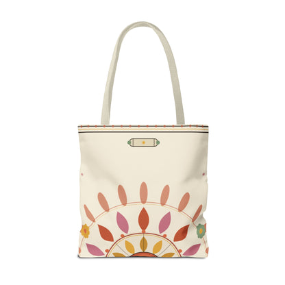 Boho Floral Mandala Tote Bag | Pastel Sunburst Pattern