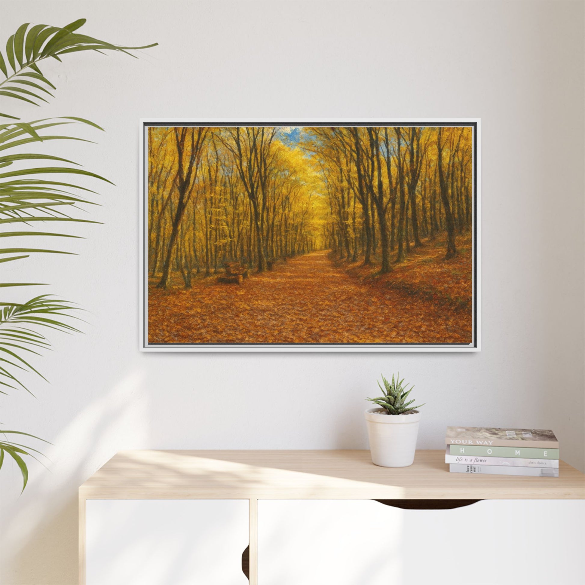 Autumn Forest Framed Canvas Art, Cozy Wall Decor, Nature Inspired Gift, Fall Home Accent, Perfect for Thanksgiving - TRV