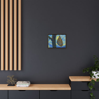 Framed Matte Canvas Art — Van Gogh-Style Swirling Night with Hanging Beehive