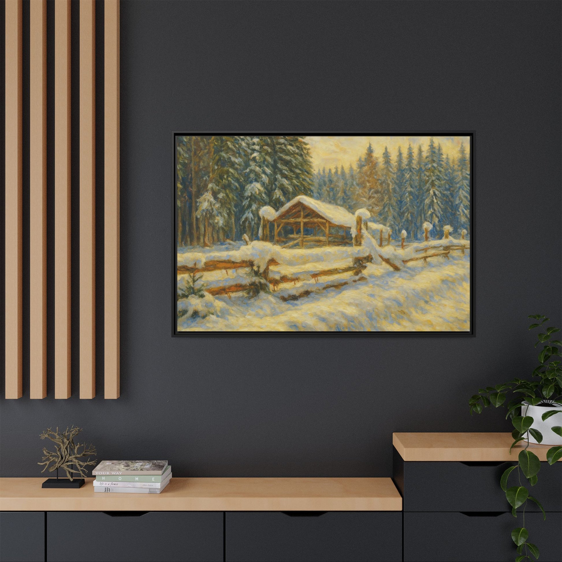 Winter Landscape Framed Canvas Art | Cozy Home Decor | Wall Art for Living Room, Bedroom, Holiday Gift, Rustic Vibes, Art Print - TRV
