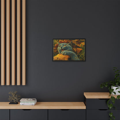 Whimsical Cat Wall Art, Blue Cat Framed Print, Colorful Canvas Decor, Pet Lover Gift, Funny Home Accent