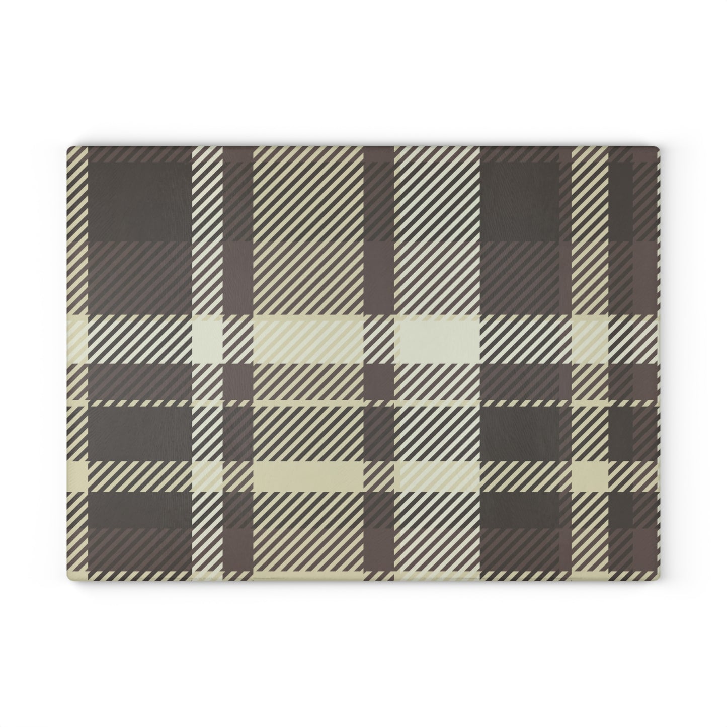 Plaid Glass Cutting Board — Neutral Buffalo Check Kitchen Board