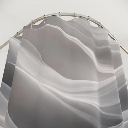 Abstract gray waves shower curtain with soft marble swirl design, ideal for modern bathroom decor from Printify.