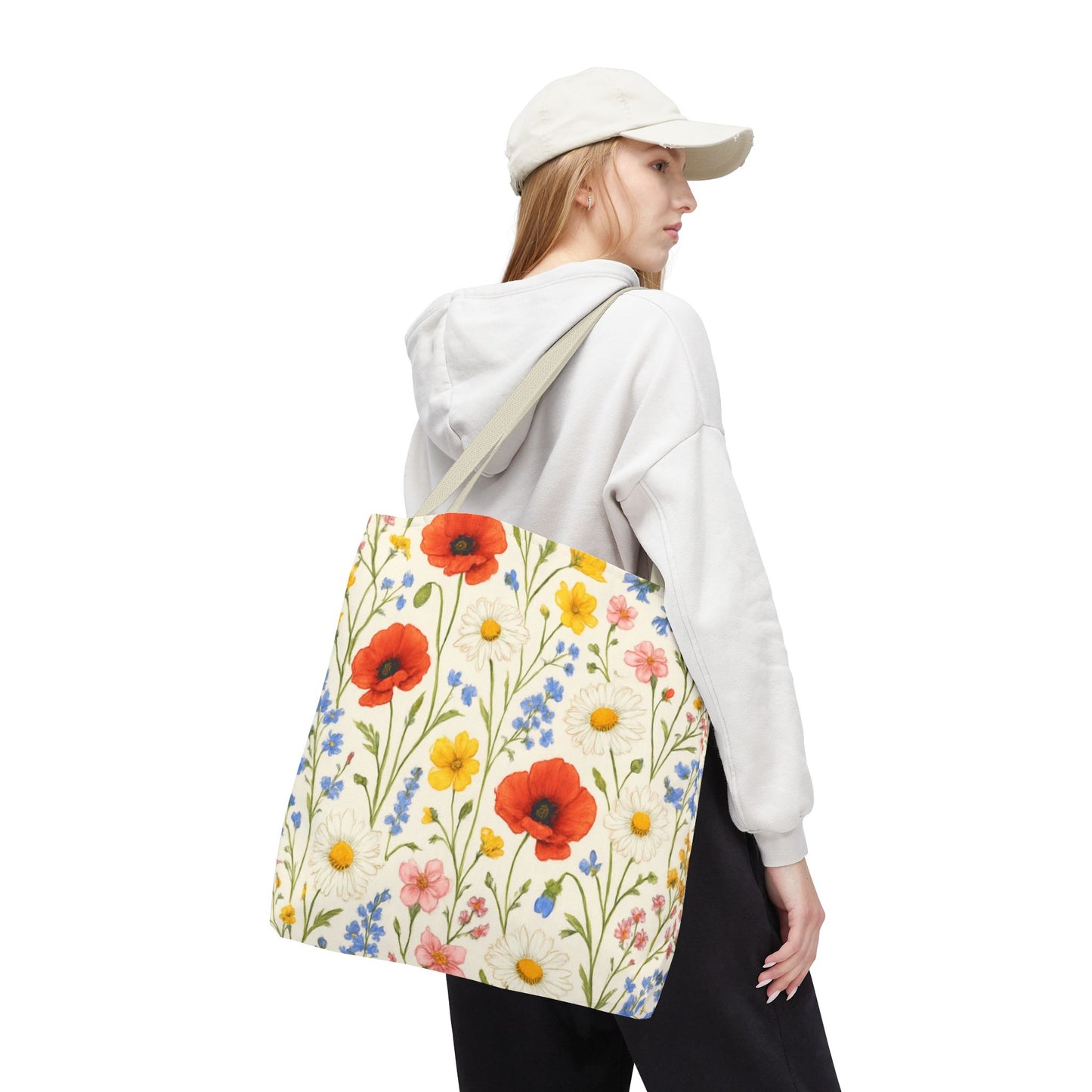 Wildflower Poppy Print Tote Bag | Floral All-Over Pattern