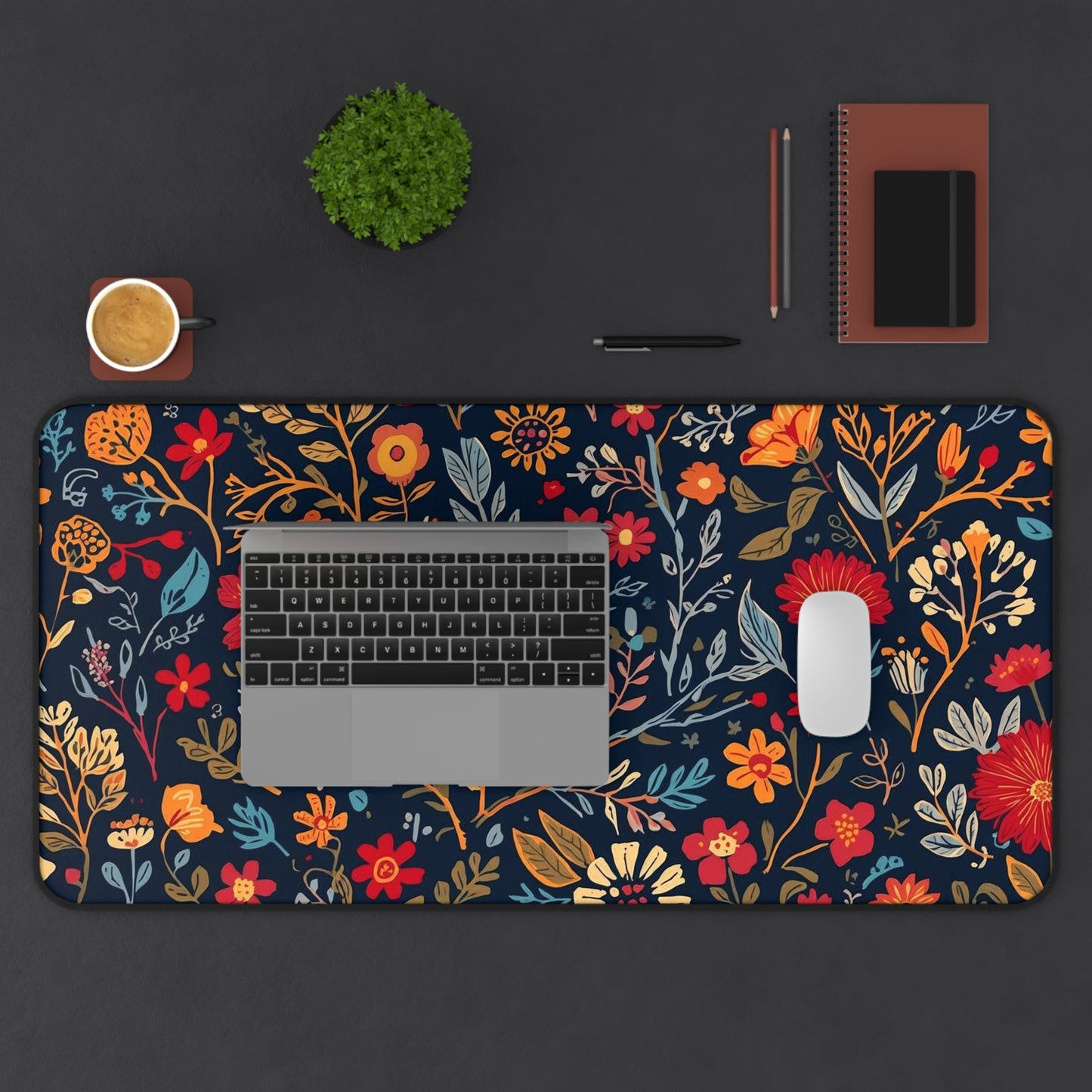 Autumn Floral Pattern Desk Mat | Fall Flowers Mouse Pad - TRV