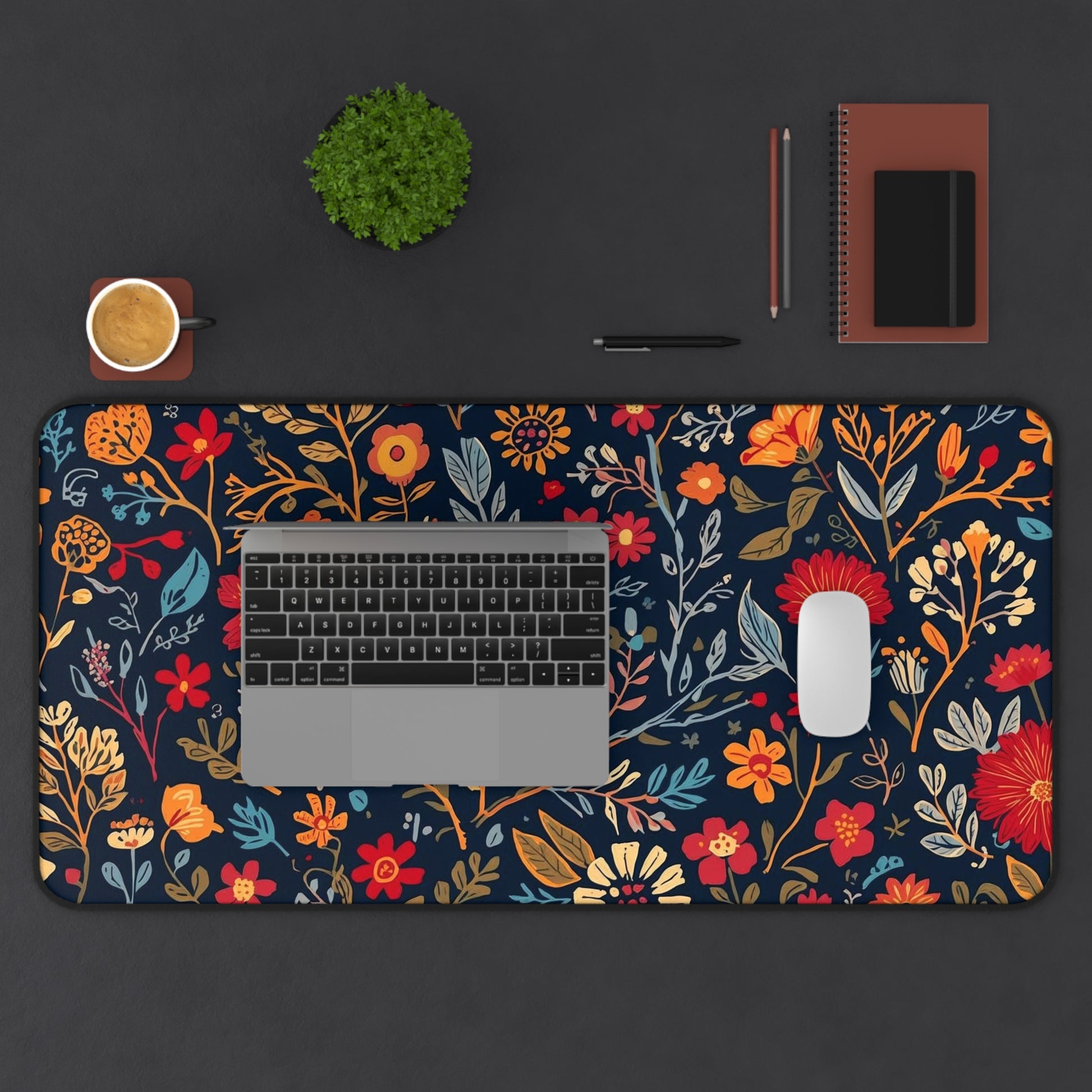 Autumn Floral Pattern Desk Mat | Fall Flowers Mouse Pad - TRV