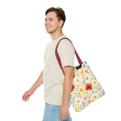 Wildflower Poppy Print Tote Bag | Floral All-Over Pattern