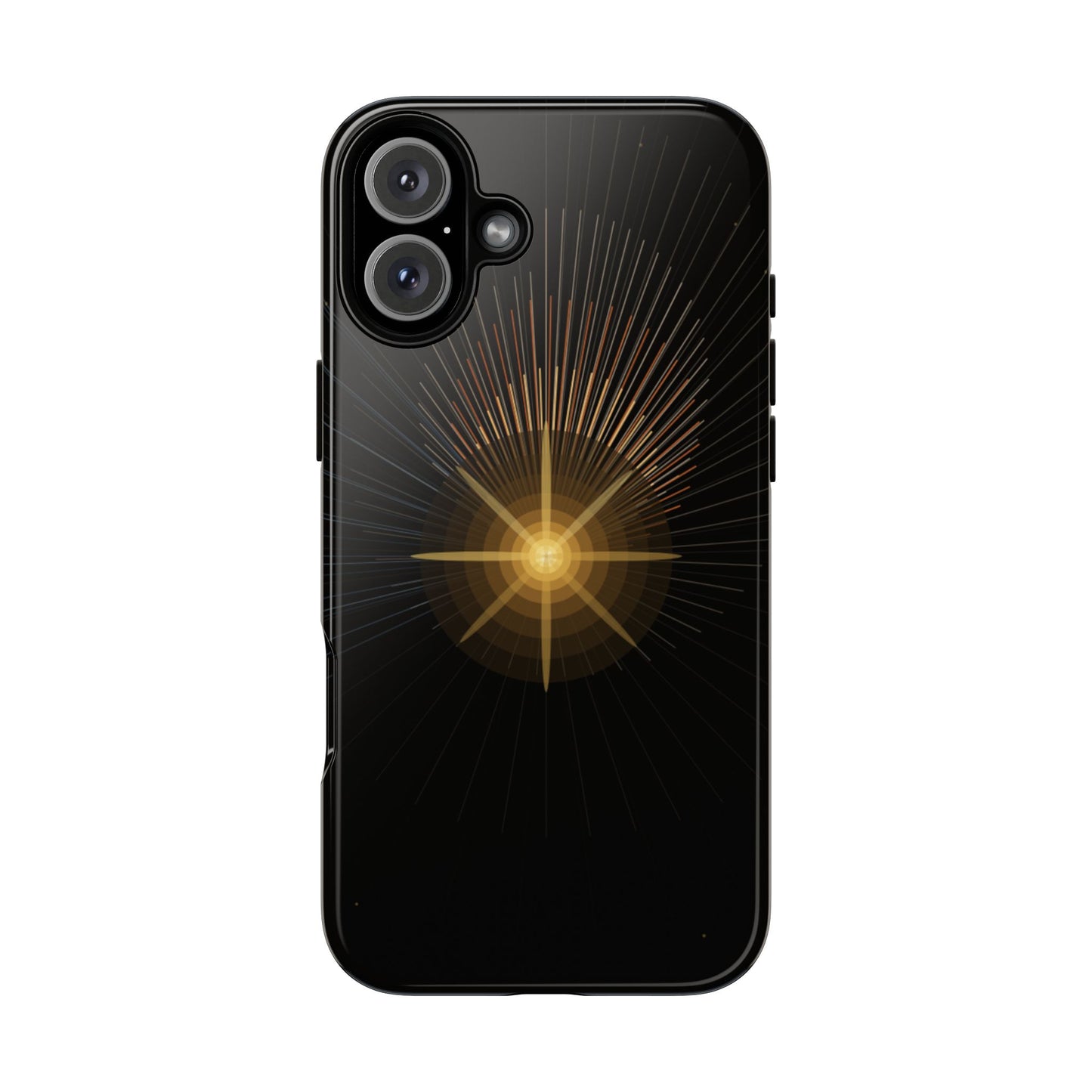 Tough Cases - Radiant Star Phone Case, Protective Black Shockproof Cover with Golden Light Design