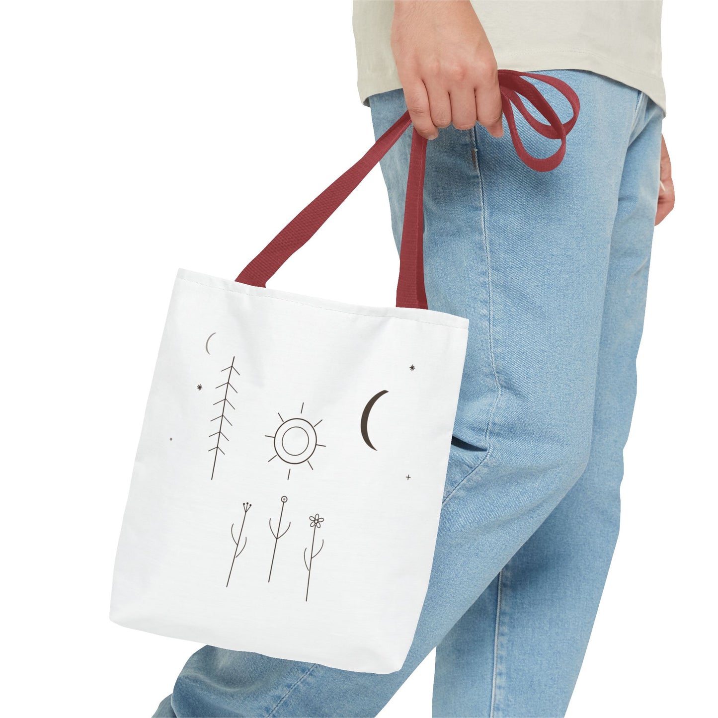 Minimal Moon and Sun Botanical Tote | Celestial Line Art Bag
