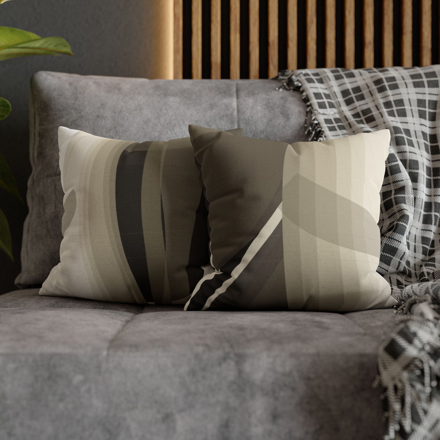 Abstract neutral leaf artwork pillowcase featuring a square design, perfect for home decor and added style.