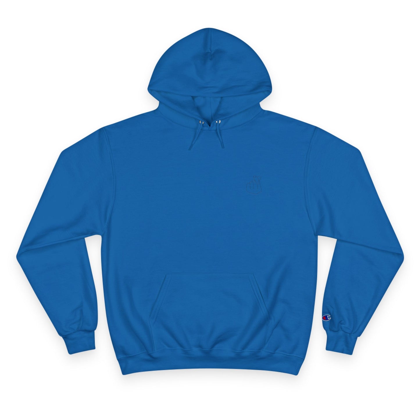 Champion Hoodie with Korean Finger Heart Graphic – Minimal White Pullover