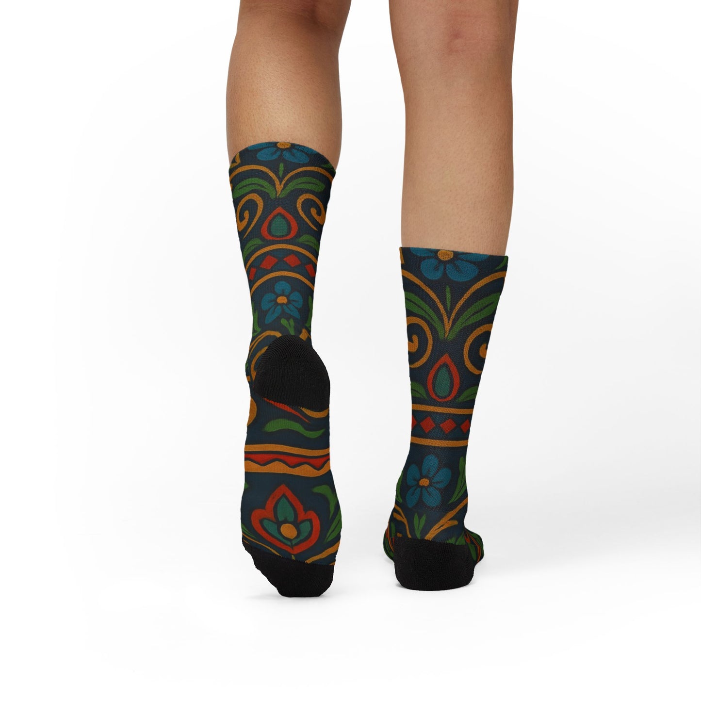 Victorian Floral Tile Sublimation Socks | Patterned Crew Socks - TRV