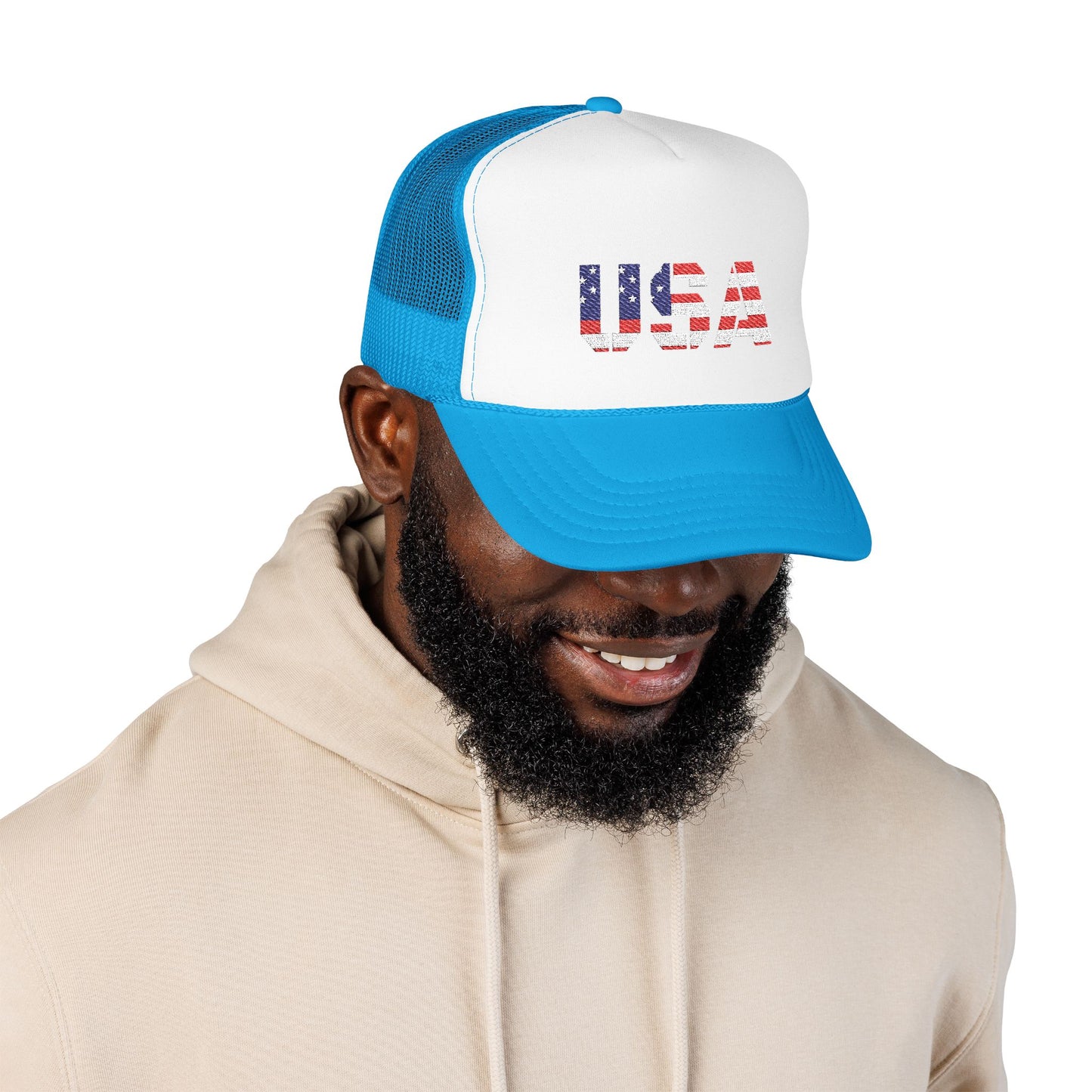 USA Flag Embroidered Foam Trucker Hat, Patriotic Cap, Red Mesh Hat, Summer Outdoor Gear, Festival Accessory, July 4th Gift - TRV