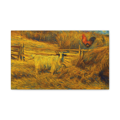 Farmhouse Canvas Wall Art - Rustic Animal Decor, Goat and Rooster Painting, Country Home, Farmhouse Style, Gift for Farmers - TRV
