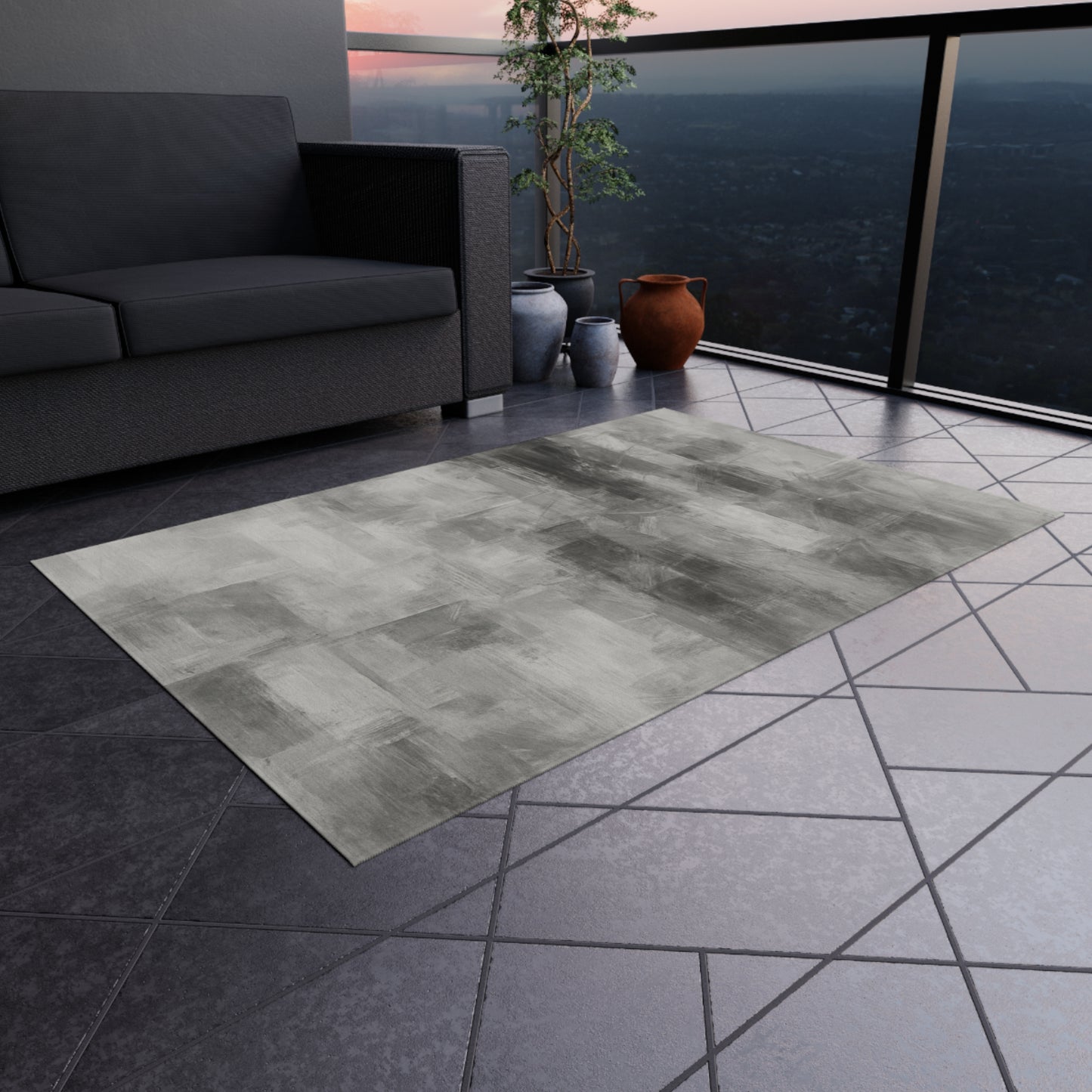 Stylish Outdoor Rug - Modern Patio Decor, Quality Grey Area Mat for Decks, Garden, Beach Blanket, Durable Outdoor Flooring - TRV
