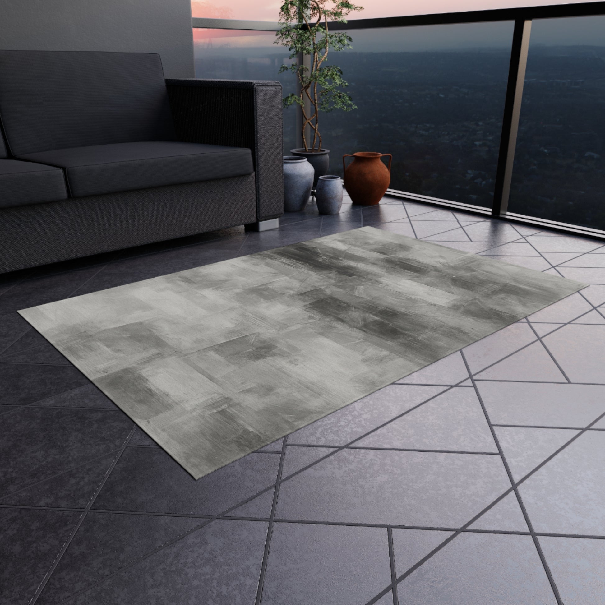 Stylish Outdoor Rug - Modern Patio Decor, Quality Grey Area Mat for Decks, Garden, Beach Blanket, Durable Outdoor Flooring - TRV